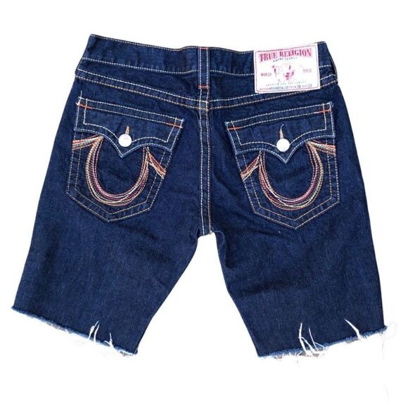 TRUE Religion Jean Shorts Size 36 RAINBOW JOEY Blue - Picture 2 of 7